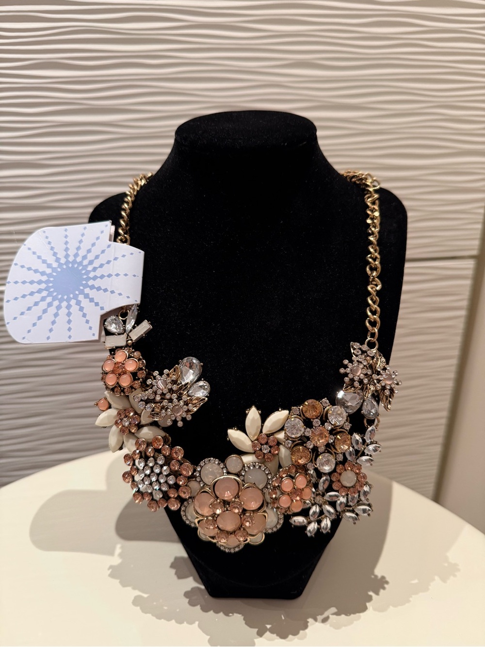 Statement Floral Bib Necklace in Blush and Cream